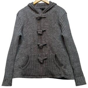 Tally Ho Women's Wool Zip Up Hooded Cardigan Toggle Button Long Sleeve Sz L Gray
